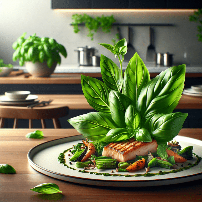 Gourmet Cooking with Fresh Basil Leaves